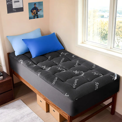 【Bedlore】Bamboo Cooling Mattress Topper with Fitted Sheet, Thick Luxury Comfort Layer, Breathable & Soft on Skin, Deep Pocket Design, Machine Washable, Ideal for Bedroom & Home Use Homeessentials